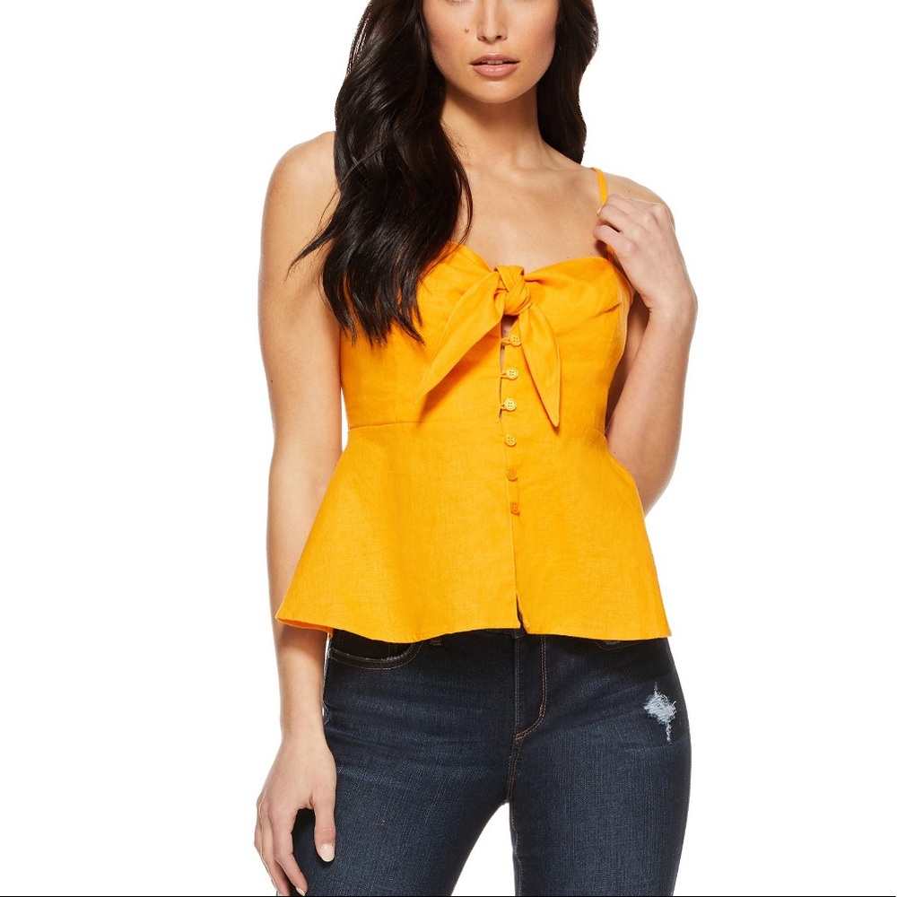 Women’s Yellow Peplum Top w/ flirty tie front NWT Medium
